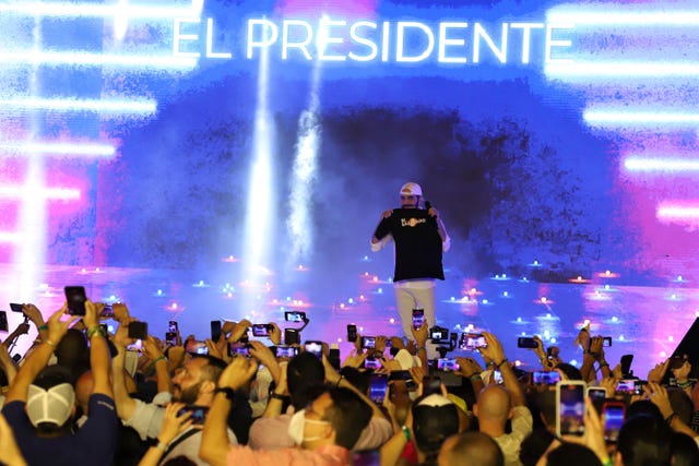 2-63872501 El Salvador’s president Nayib Bukele at a congress for cryptocurrency investors