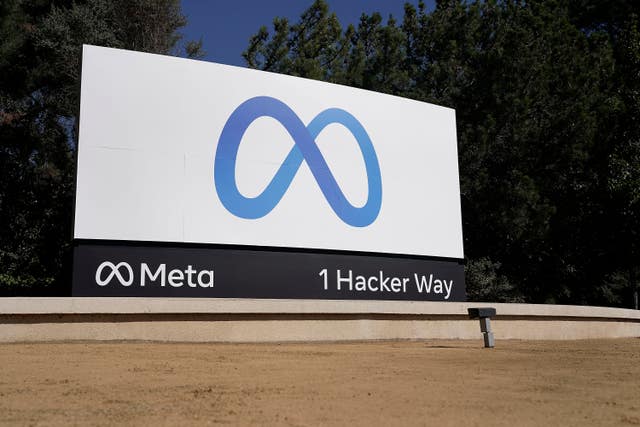 Facebook’s Meta logo sign is seen at the company headquarters in Menlo Park, California