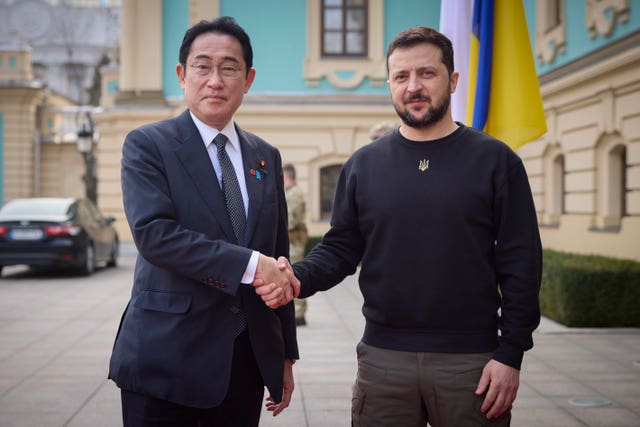 291dca626809415598c834f63c255187 Japanese prime minister Fumio Kishida and Ukrainian president Volodymyr Zelensky during their meeting in Kyiv