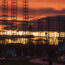 Oil rigs seen from a street
