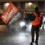 Members of the GMB union on the picket line outside the Amazon fulfilment centre in Coventry