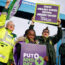 Ambulance workers on the picket line outside London Ambulance Service