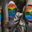 Kenyan protesters wearing masks to preserve their anonymity as they demonstrate against Uganda’s tough stance against homosexuality