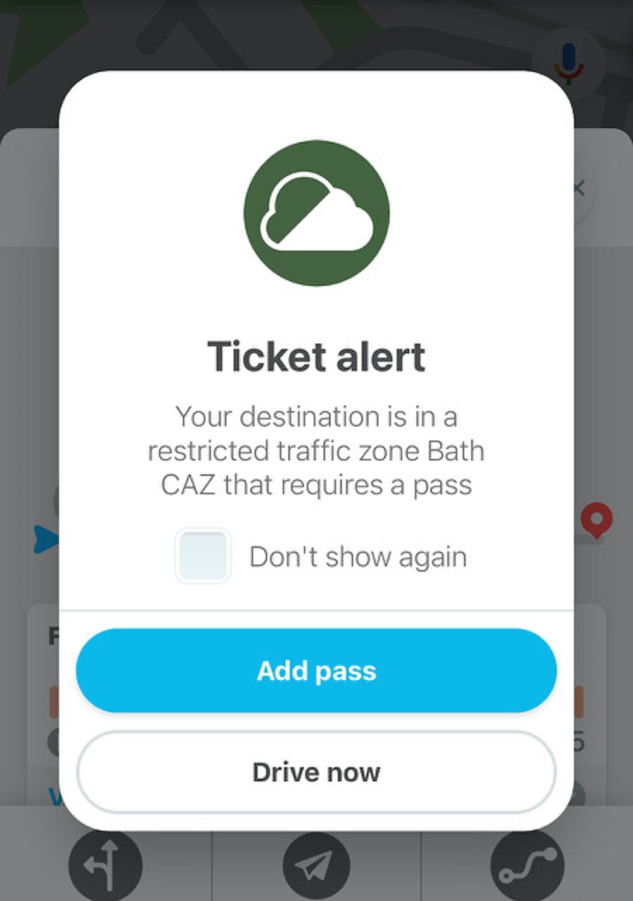 76ec4290-734f-403a-8343-c8b332edf41d Waze app Clean Air Zone (CAZ) alert