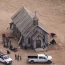 Aerial photo showing the movie set of Rust at Bonanza Creek Ranch in Santa Fe