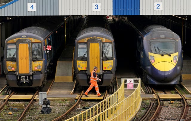 2-70455887 Southeastern trains in sidings at Ramsgate station in Kent during a strike by train drivers