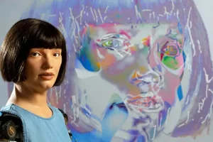 Self-portraits by robot artist go on display at the Design Museum