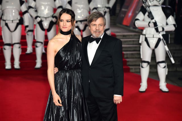 2-34119194 Daisy Ridley (left) and Mark Hamill attending the european premiere of Star Wars: The Last Jedi held at The Royal Albert Hall, London