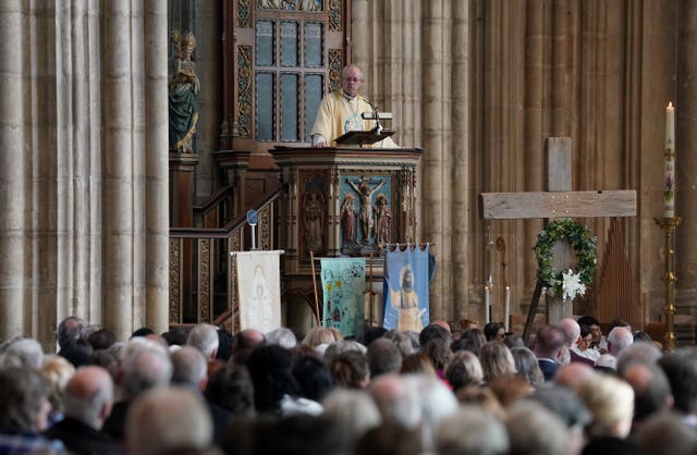 2-71688900 The Archbishop of Canterbury Justin Welby delivers his sermon as he leads the Easter Sung Eucharist at Canterbury Cathedral in Kent