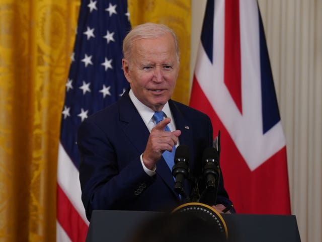 2-72534366 US President Joe Biden during a joint press conference with Prime Minister Rishi Sunak, in the East Room at the White House