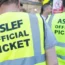 Aslef members at a picket line
