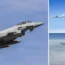 The intelligence plane (top right, on the left) was intercepted by Typhoon jets, as was its Flanker (bottom right) escort