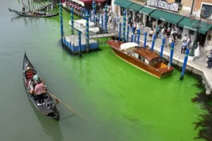 Venice police investigate bright green liquid in Grand Canal