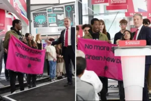 ‘Will you just let me finish?’: Teenage environmental protesters disrupt Sir Keir Starmer during keynote speech