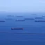Cargo ships lined up outside the Port of Los Angeles