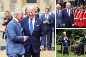 Joe Biden dismisses ‘anti-British’ claims as he meets King Charles and Rishi Sunak on whistle-stop UK trip
