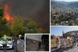 Europe tourists told to make ‘extreme heat plans’ as wildfires rage in Greece and nine French regions issue alerts