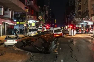 Suspected underground gas explosion rips open roads in Johannesburg