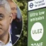 Sadiq Khan smiling alongside a picture of a Ulez sign in London