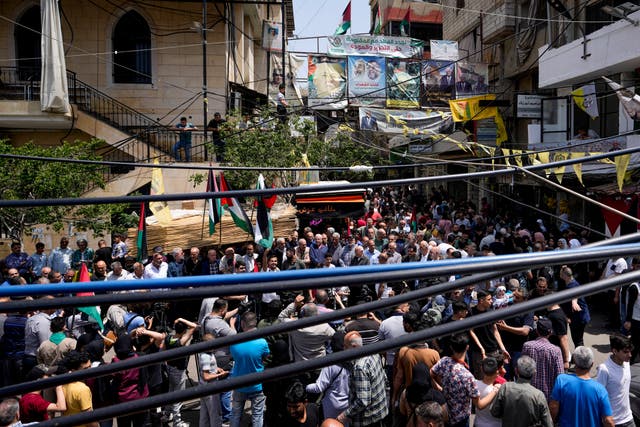 6d6fa874dd43408188e20332a3d45703 People shout slogans against Israel and in support of people in the Gaza Strip, during a protest at the Burj al-Barajneh Palestinian refugee camp, south of Beirut, Lebanon