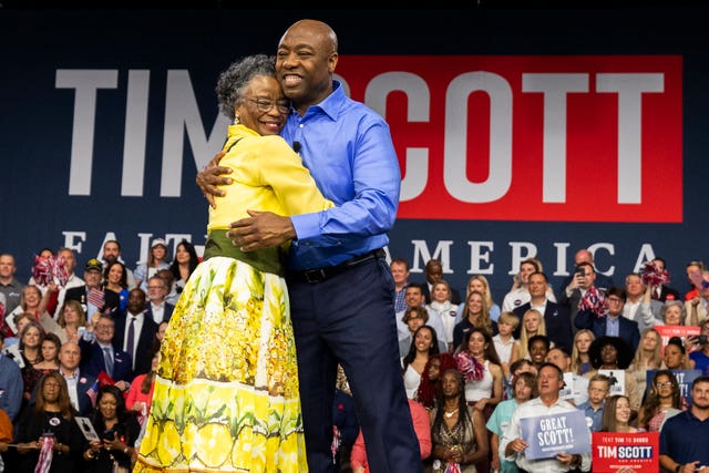 bac33cc0fa434d7c9c795f9a77edd2b4 Republican presidential candidate Tim Scott hugs his mother Frances Scott after announcing his candidacy for president of the United States on the campus of Charleston Southern University in North Charleston, South Carolina