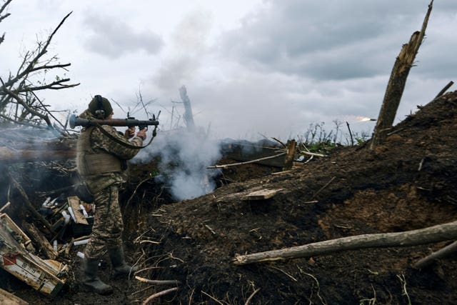 e46e59be500f4da49417a034376d3bfa A Ukrainian soldier fires an RPG towards Russian positions at the front line near Avdiivka, an eastern city where fierce battles against Russian forces have been taking place, in the Donetsk region of Ukraine