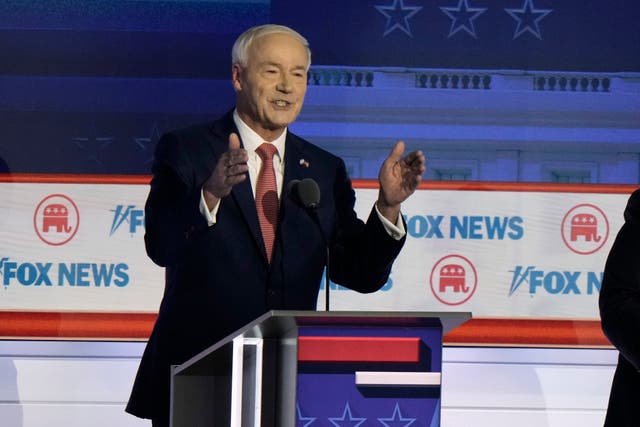 16118674a5a241faa33f80325dc418cc Former Arkansas governor Asa Hutchinson speaks during a Republican presidential primary debate in Milwaukee