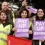 Security guard members of the Unite union on the picket line at Heathrow airport