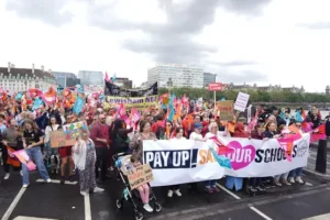 Union warns of general strike in education as teachers march through Westminster