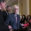Mitch McConnell is helped after freezing at the microphones during a press conference