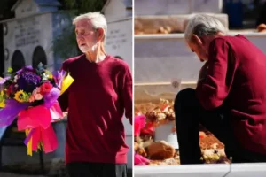 Emotional David Hunter visits wife’s grave in Cyprus for the first time after release from prison for her mercy-killing