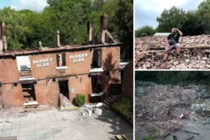 Fire at Britain’s ‘wonkiest’ pub being treated as arson as specialist sniffer dog sent to examine rubble