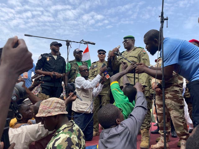 daad7900ac6649a7935dd0b354b8a544 Mohamed Toumba, one of the soldiers who ousted Mr Bazoum, addresses supporters of Niger’s ruling junta in Niamey