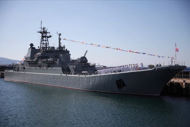 e2544d7e9a07434f8b23581e38d552c7 The Olenegorsky Gornyak warship stands moored at a harbour of Novorossiysk, Russia, on July 30