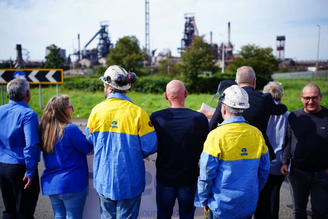 2-73730951 Workers outside Tata Steel’s Port Talbot steelworks in South Wales