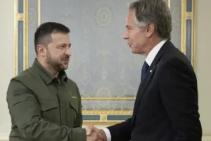 Russian missile strike on market kills 17 as Blinken announces aid package