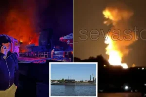 Russia’s $300 million Kilo-class submarine hit in attack on Black Sea Fleet naval base as fireballs light up shipyard