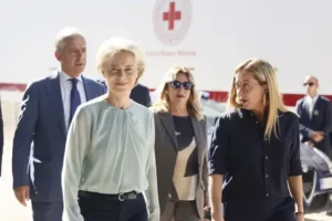 EU pledges crackdown on ‘brutal’ migrant smuggling during visit to overwhelmed Italian island