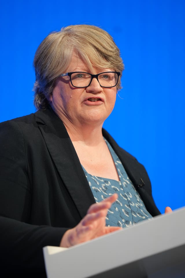 2-73991525 Environment Secretary Therese Coffey delivers a speech during the Conservative Party annual conference at the Manchester Central convention complex