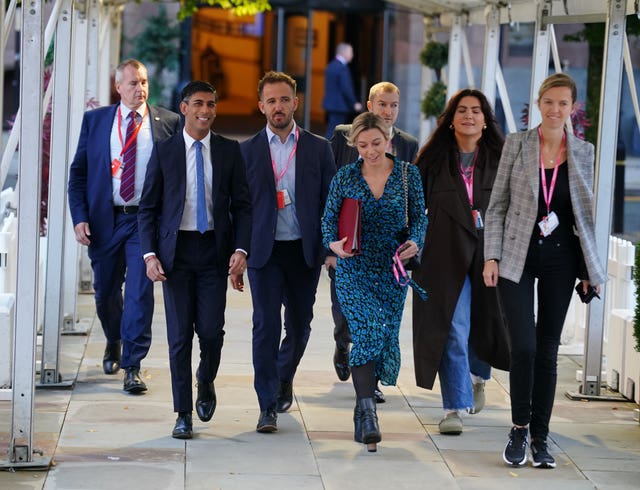2-73998552-1 Prime Minister Rishi Sunak arrives at the Conservative Party annual conference at Manchester Central convention complex