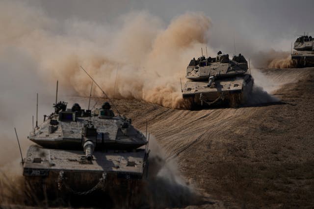 Israeli tanks heading towards the Gaza Strip border