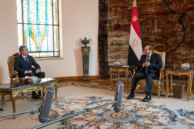 US Secretary of State Antony Blinken, left, with Egypt’s President Abdel Fattah El-Sisi in Cairo