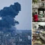 Israel has stepped up attacks on Hamas targets. Bottom right - bodies piled up after Hamas massacred revellers at a peace festival