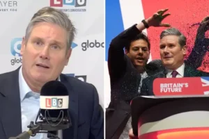 ‘I was not going to let that idiot stop me’: Keir Starmer says he was determined to carry on after speech glitter-bombing