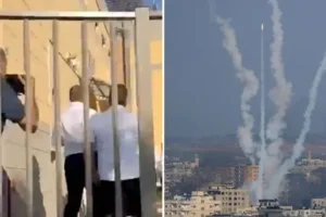 Foreign secretary James Cleverly forced to run for cover after Hamas rocket alarms set off in Israel