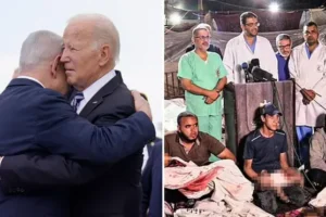 Joe Biden says Gaza hospital blast ‘appears to have been caused by the other team’ as he stands alongside Israeli PM