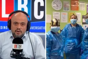 ‘Plastic, useless rubbish’: Nurse confronts Sajid Javid over poor PPE that left her exposed to Covid and disabled