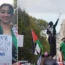 Police have launched an investigation into the picture (L) after pro-Palestinian protests at the Cenotaph