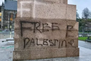 Rochdale Cenotaph is graffitied with ‘Free Palestine’ ahead of Remembrance Sunday