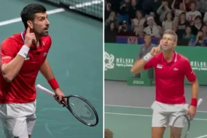 Moment Novak Djokovic told a group of British fans to ‘shut up’ as they tried to drown out his interview